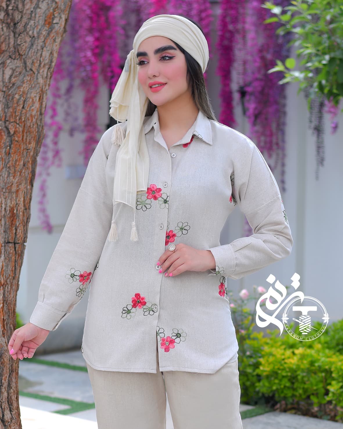 مانتو شومیزی خامه دوزی لینن مدل نسترن 2